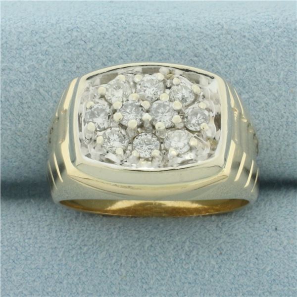 Mens Pave Diamond Presidential Design Ring in 14k Yellow Gold