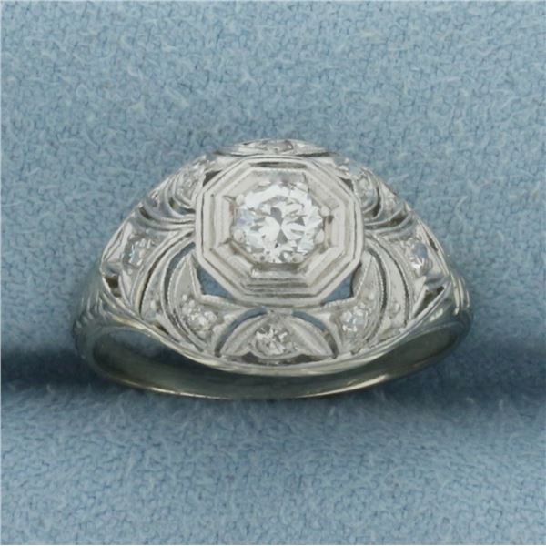 Vintage Filigree Diamond Ring in Platinum and 18k White Gold