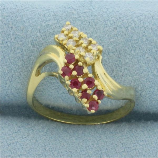 Ruby and Diamond Bypass Ring in 18k Yellow Gold