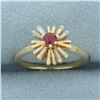 Image 1 : Ruby and Baguette Diamond Ring in 14k Yellow Gold