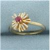 Image 2 : Ruby and Baguette Diamond Ring in 14k Yellow Gold