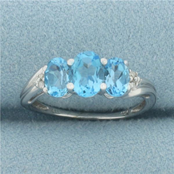 Swiss Blue Topaz and Diamond Ring in 10k White Gold