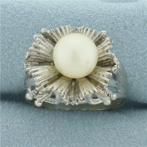 Vintage Cultured Akoya Pearl Ring in 14k White Gold