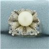 Image 1 : Vintage Cultured Akoya Pearl Ring in 14k White Gold