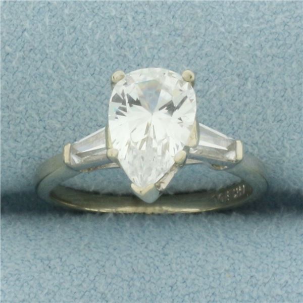 Pear and Baguette White Sapphire Three Stone Ring in 14k White Gold
