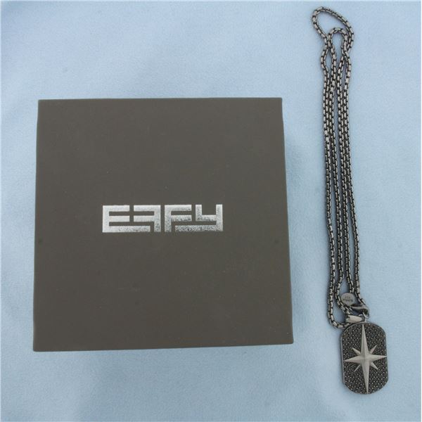 Effy Mens Black Spinel Dog Tag Star Necklace in Sterling Silver