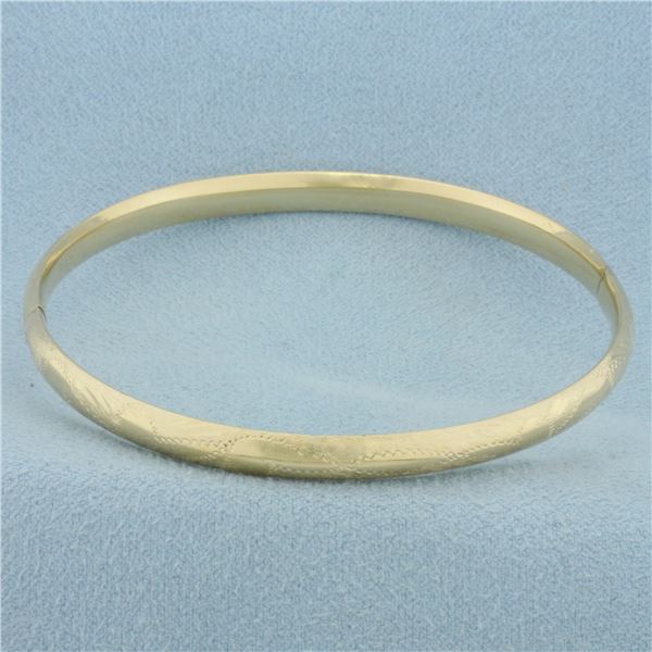 Etched Design Hinged Bangle Bracelet in 14k Yellow Gold
