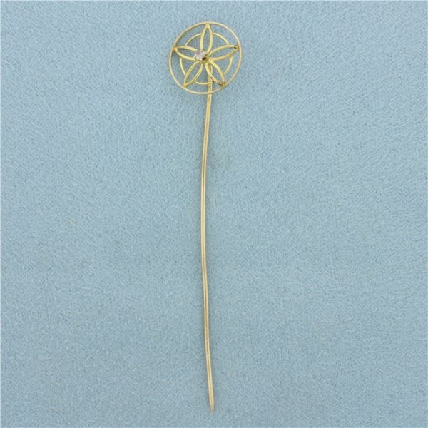 Antique Diamond Stick Pin in 10k Yellow Gold