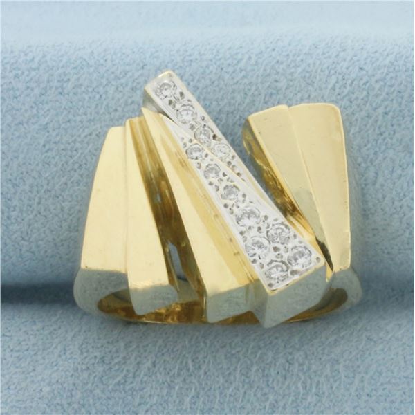 Modern Abstract Design Diamond Ring in 14k Yellow Gold