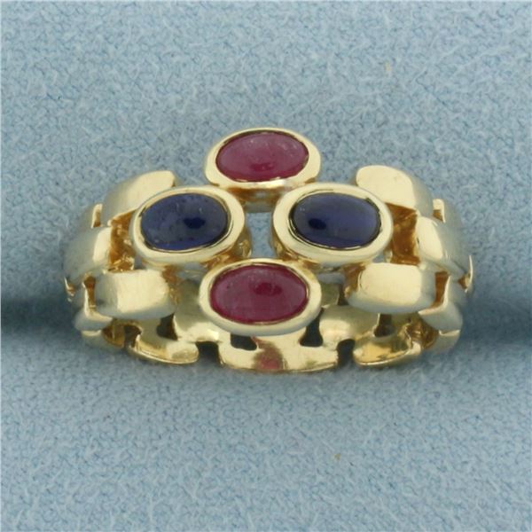 Ruby and Sapphire Panther Link Ring in 14k Yellow Gold