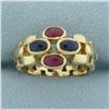 Image 1 : Ruby and Sapphire Panther Link Ring in 14k Yellow Gold