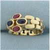 Image 2 : Ruby and Sapphire Panther Link Ring in 14k Yellow Gold
