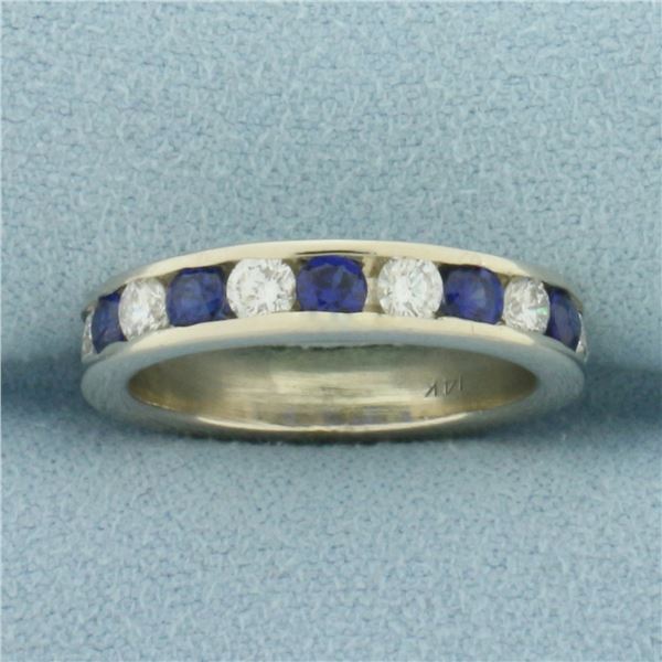 Sapphire and Diamond Stacking Band Ring in 14k White Gold