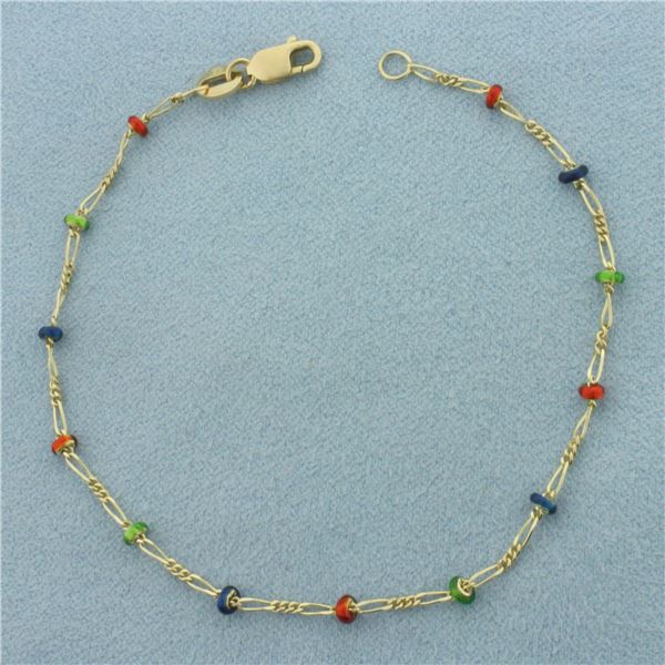 Enamel Station Bracelet in 14k Yellow Gold
