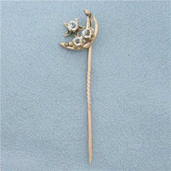 Antique Moon and Star Stick Pin in 10k Yellow Gold