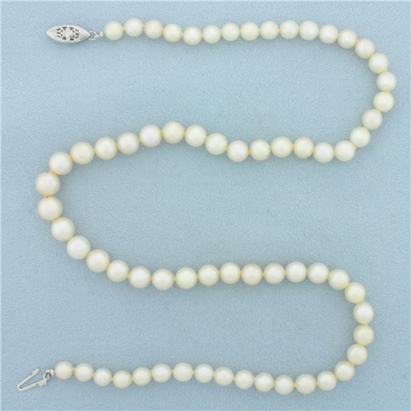 Graduated Cultured Akoya Pearl Strand Necklace With 14k White Gold filigree clasp