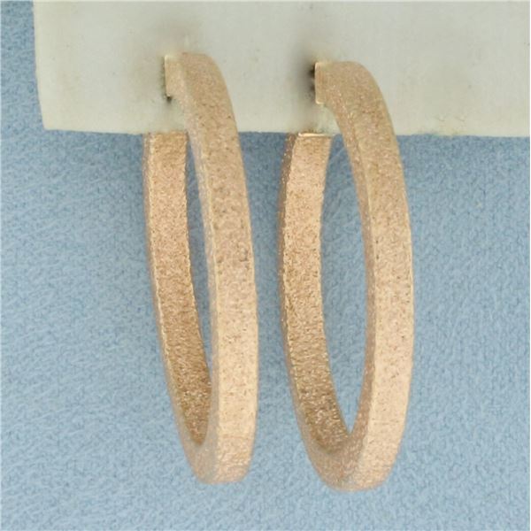 Italian Sandblast Hoop Earrings in 18k Rose Gold