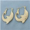 Image 1 : Diamond Cut Dolphin Hoop Earrings in 10k Yellow Gold