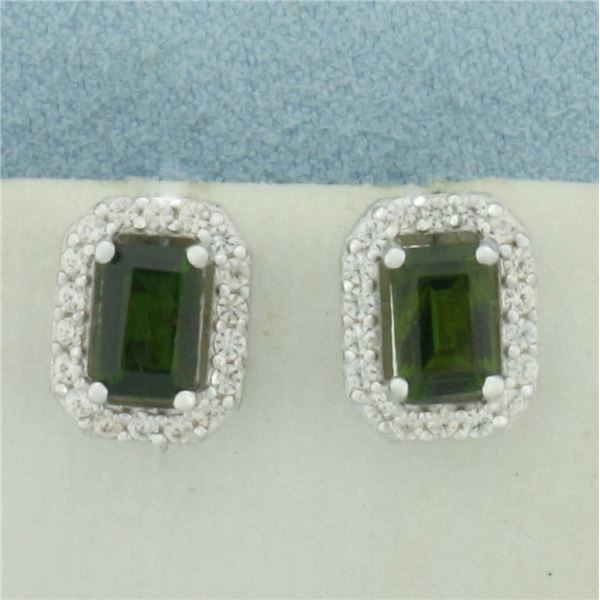 Russian Chrome Diopside and White Zircon Earrings in Sterling Silver