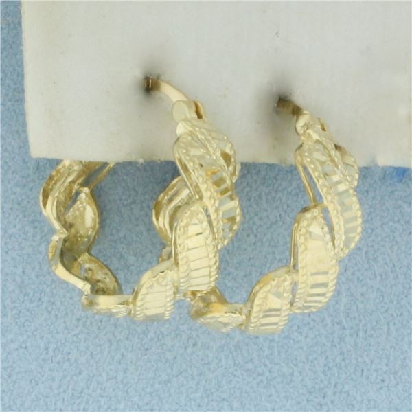 Diamond Cut Hoop Earrings in 14k Yellow Gold