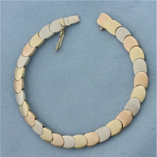Tri-Color Oval Bracelet in 14k Yellow, White, and Rose Gold