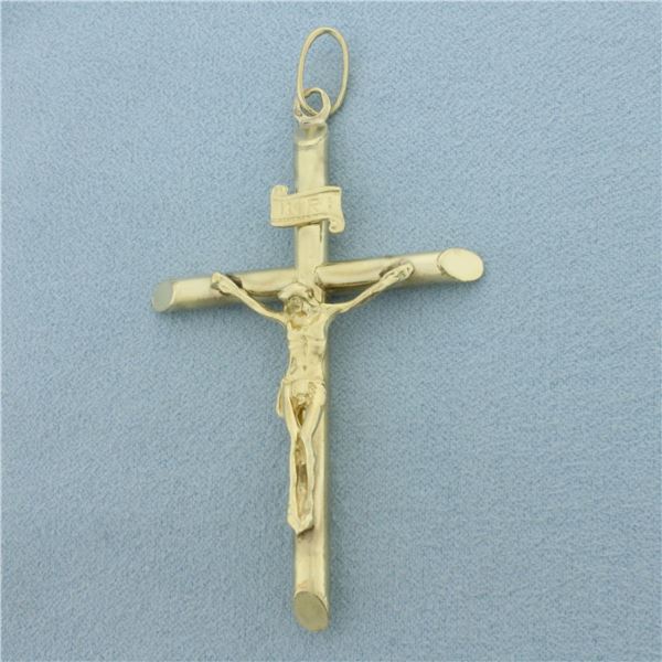 Large Mens Crucifix Cross Pendant in 10k Yellow Gold
