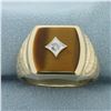 Image 1 : Mens Tiger Eye and Diamond Ring in 10k Yellow Gold