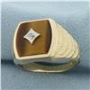 Image 2 : Mens Tiger Eye and Diamond Ring in 10k Yellow Gold