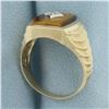 Image 3 : Mens Tiger Eye and Diamond Ring in 10k Yellow Gold