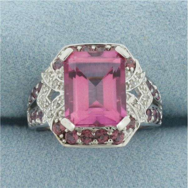 Pink Topaz and Diamond Ring in 10k White Gold