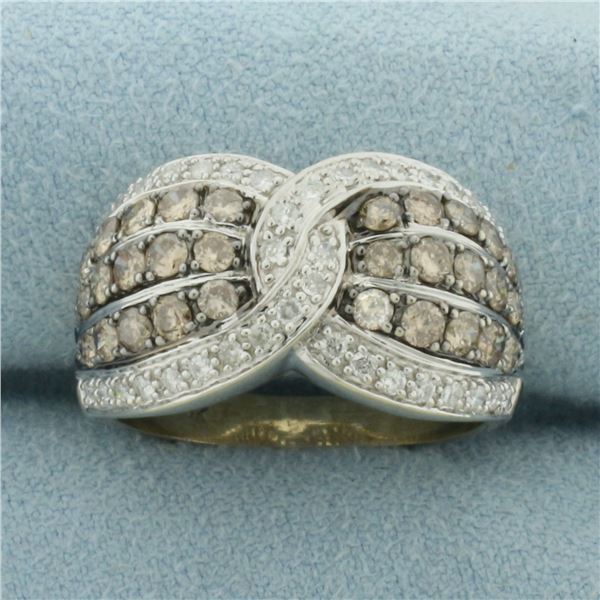 Cognac and White Diamond Ring in 10k White Gold
