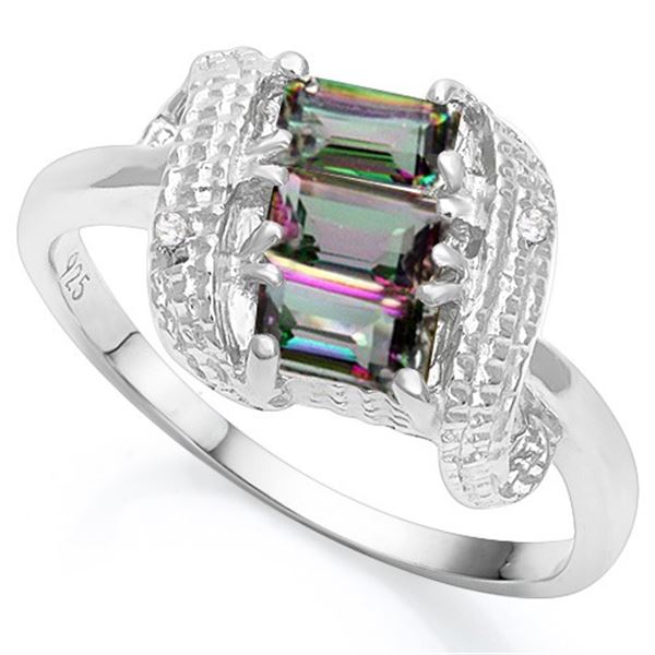 Mystic Topaz and Diamond Scroll Ring in Sterling Silver