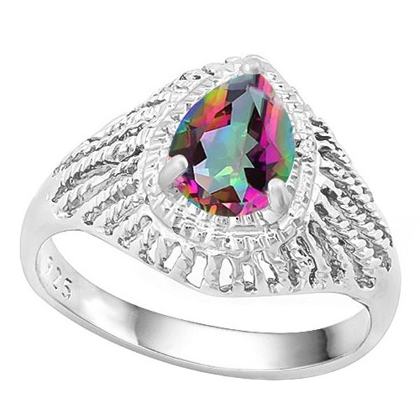 Over 1CT Mystic Topaz and Diamond Filigree Ring in Sterling Silver
