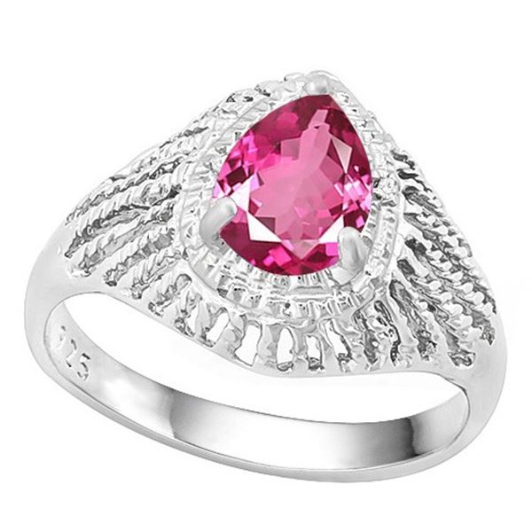 Over 1CT Pink Topaz and Diamond Filigree Ring in Sterling Silver