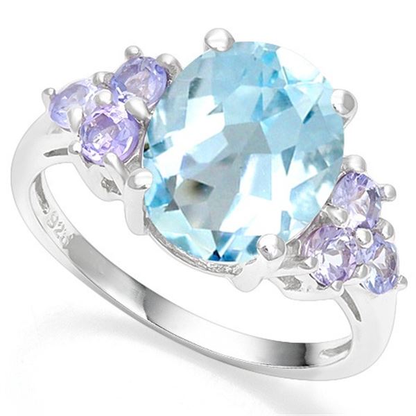 Huge Blue Topaz and Tanzanite Statement Ring in Sterling Silver