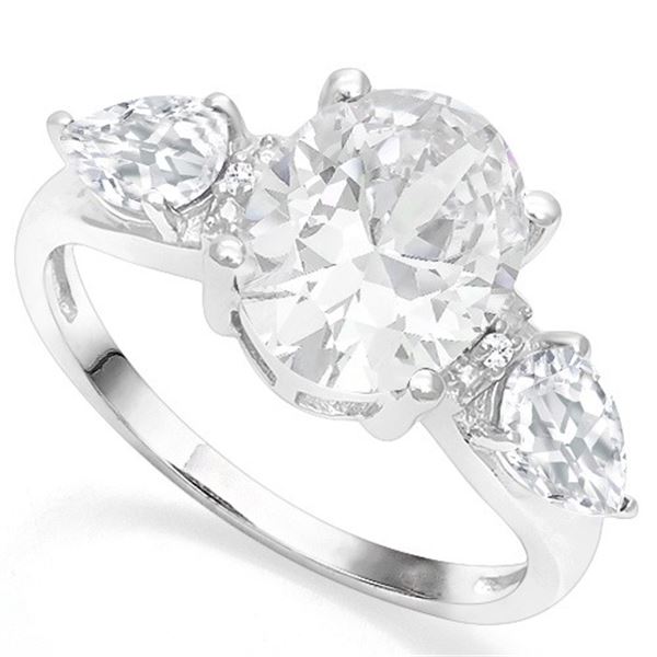 3-Stone White Topaz with Diamond Accent Ring In Sterling Silver