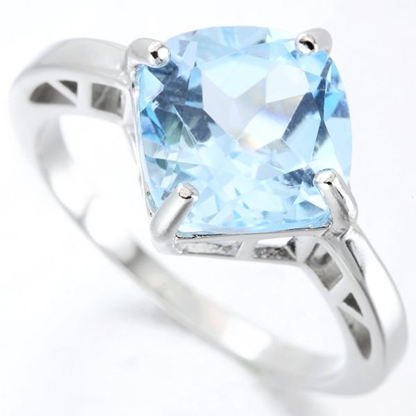Large Blue Topaz Solitaire Ring in Sterling Silver