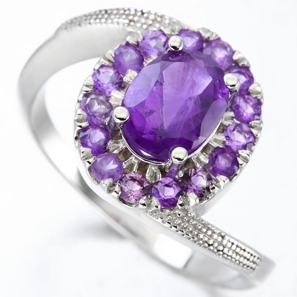 Amethyst Halo Ring in Sterling Silver