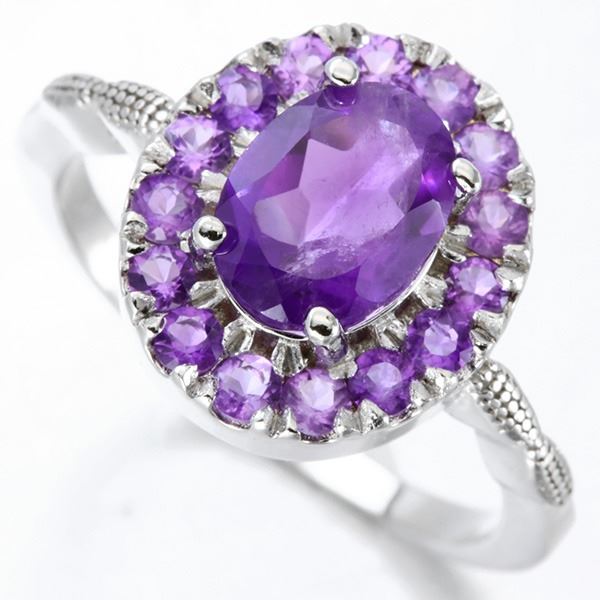 Amethyst Halo Ring in Sterling Silver