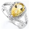 Image 1 : Pear Cut Citrine and Diamond Halo Ring in Sterling Silver
