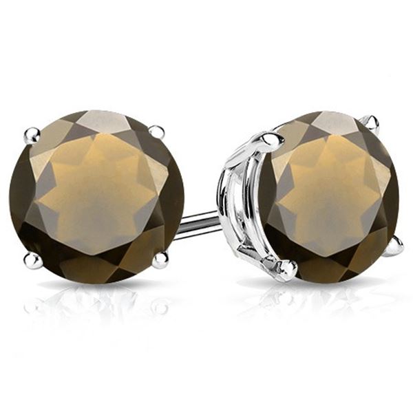 10MM Round Smoky Quartz Stud Earrings in Sterling Silver