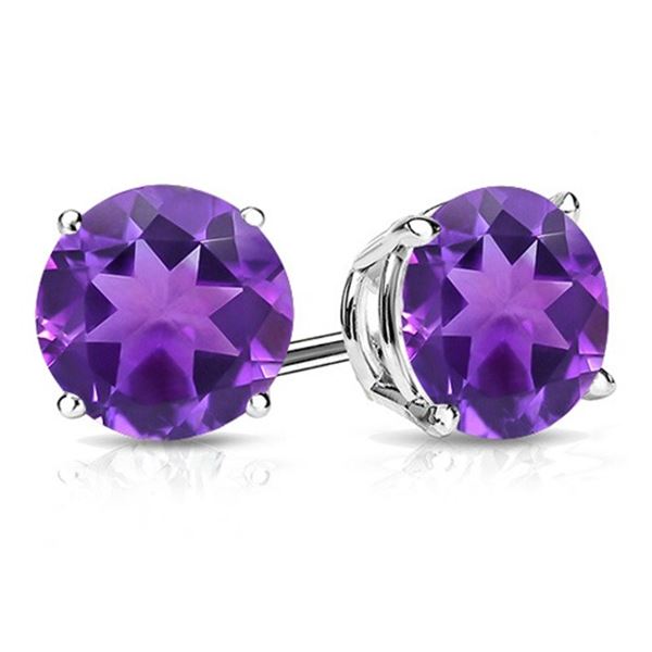 8MM Round Amethyst Stud Earrings in Sterling Silver