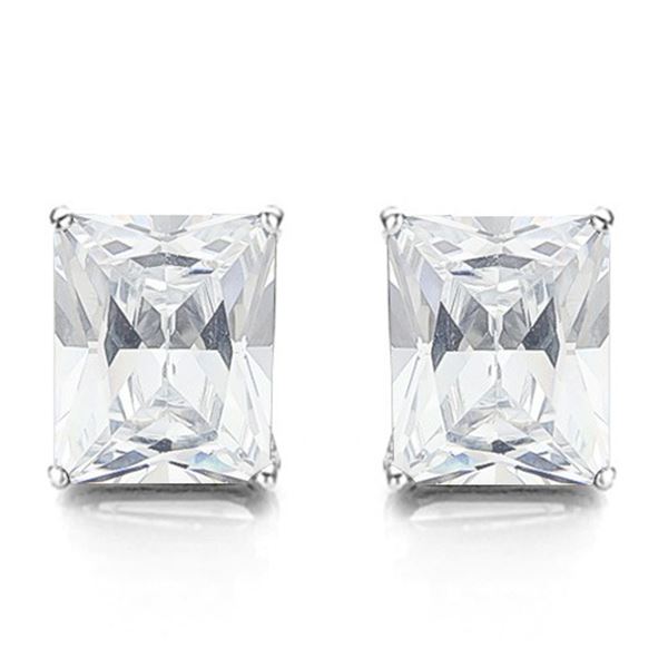 6x8 Emerald Cut White Topaz Earrings in Sterling Silver