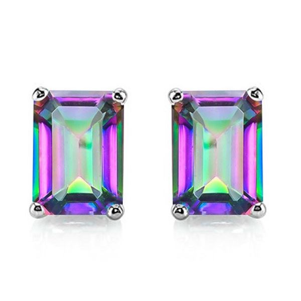 5x7 Emerald Cut Mystic Topaz Earrings in Sterling Silver