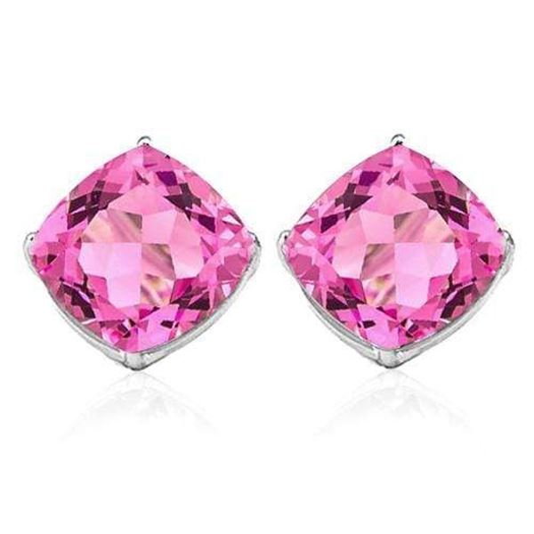 5MM Cushion Lab Pink Sapphire Earrings in Sterling Silver