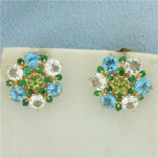 Rainbow Color Topaz Earrings in 10K Yellow Gold