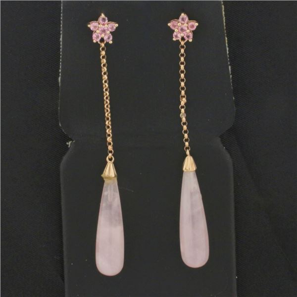Rose Quartz and Pink Topaz Dangle Earrings in 10K Rose Gold