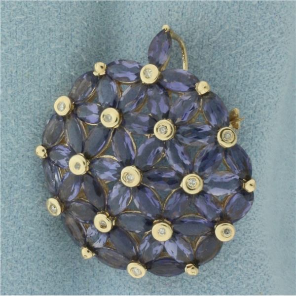 Tanzanite and Diamond Pendant or Brooch in 10K Yellow Gold