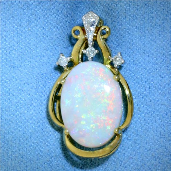 Opal and Diamond Pendant in 14K Yellow Gold