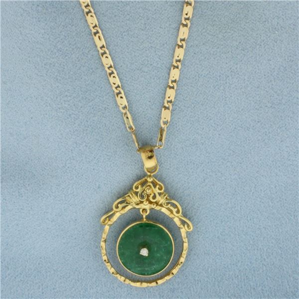 Jade and Diamond Necklace in 18K Yellow Gold